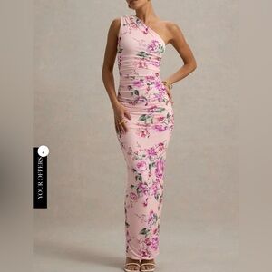 Club L DALARIE Pink Floral Print One-Shoulder Gathered Maxi Dress size 6 NEW NWT